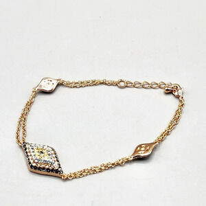 Rose Gold Tone Evil Eye  Faux Diamond Link Bracelet
